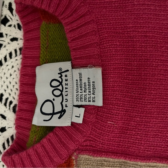 Lilly Pulitzer Pink and Green Patchwork Sweater - Picture 3 of 7